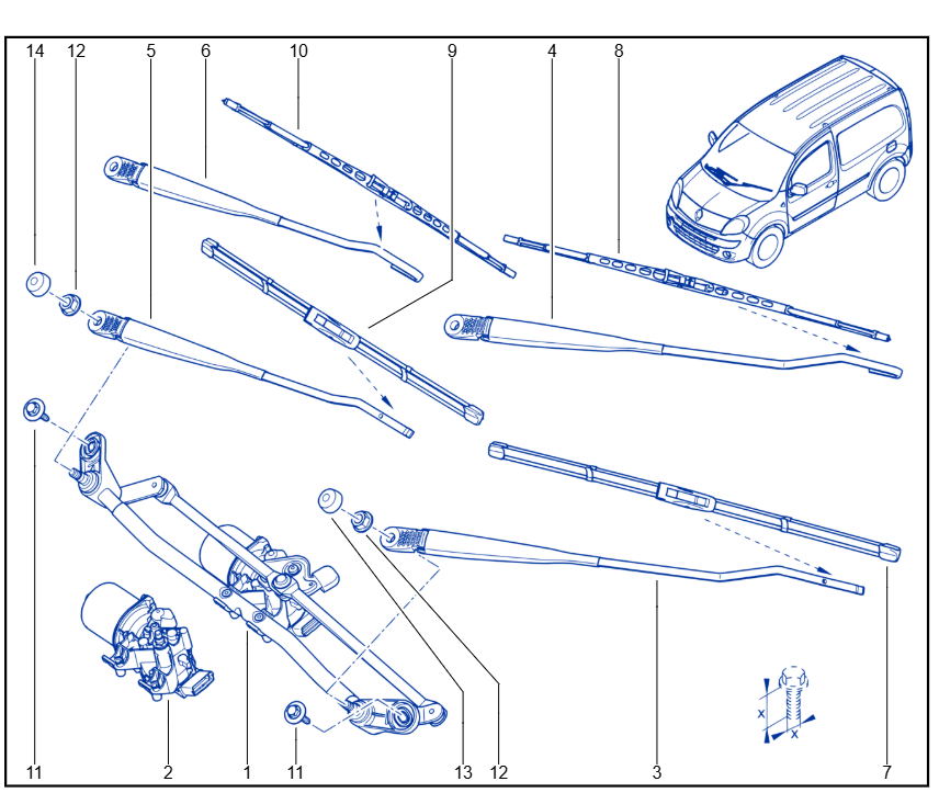 Renault Kangoog Front Wiper Motor & Mechanism